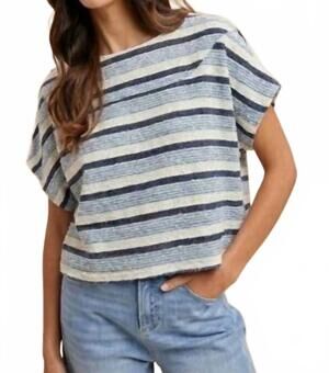 NEW ANNIEWEAR tweed texture striped crop knit top in blue